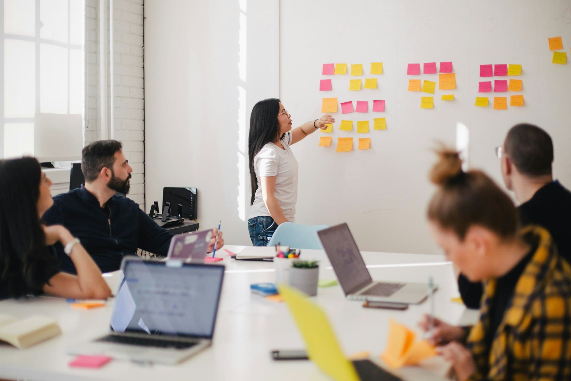 Team planning around a wall of sticky notes