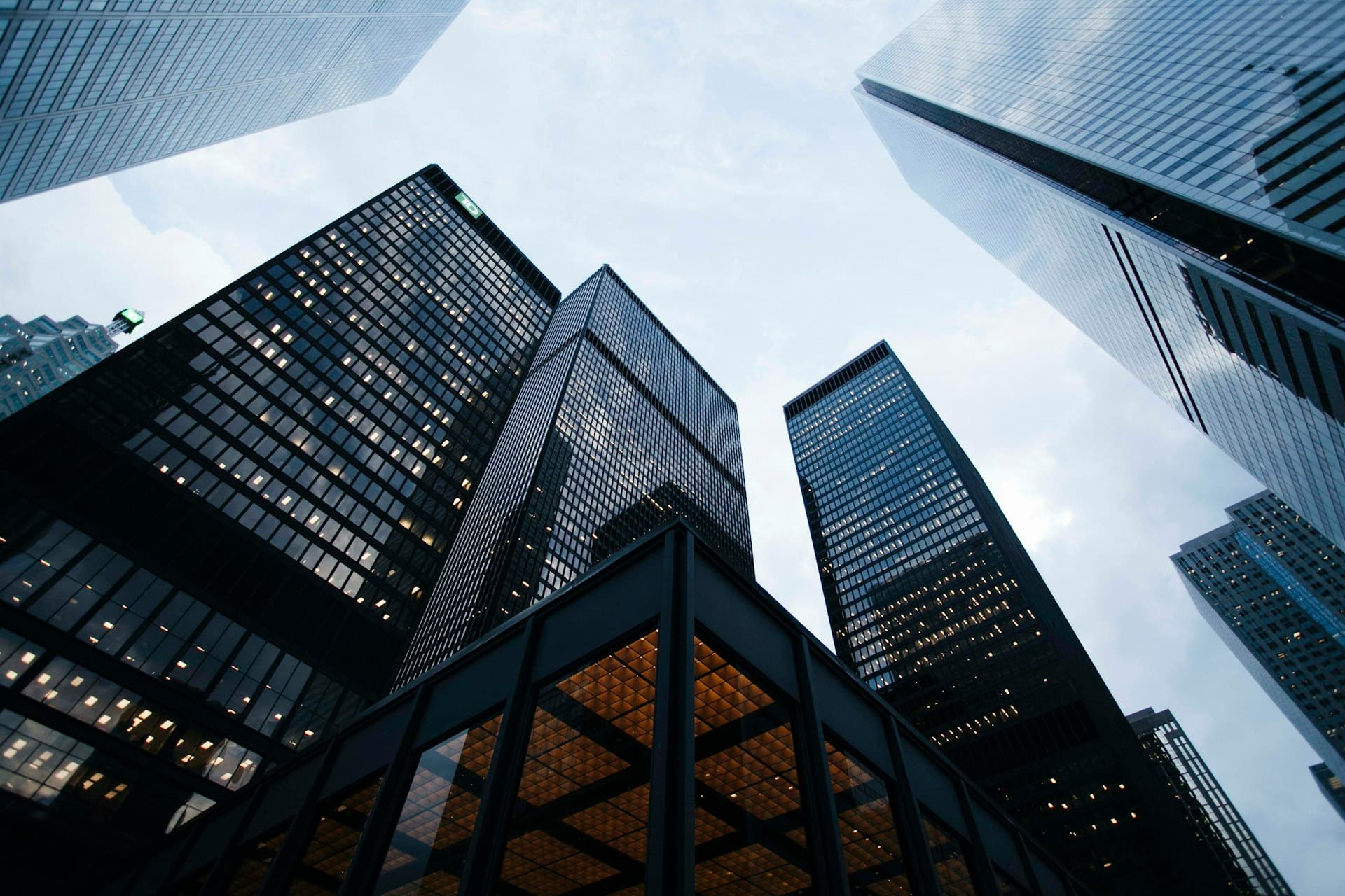Skyscrapers photographed looking upward
